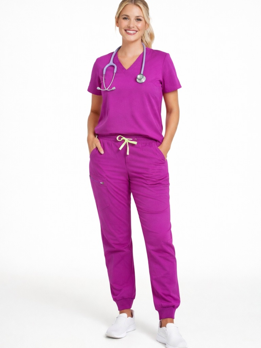 Figs Women's Jogger Scrub Pants in Purple Jolt- Magenta